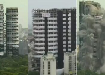 VIDEO: ನೋಯ್ಡ ಬಳಿ ಅವಳಿ ಕಟ್ಟಡ ಕೊನೆಗೂ ನೆಲಸಮ