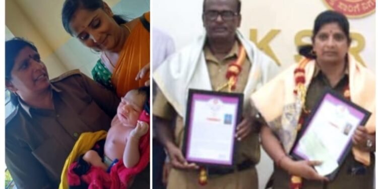 ಪ್ರಯಾಣ ಮಧ್ಯೆ ಬಸ್ಸಿನಲ್ಲೇ ಹೆರಿಗೆ; ಮಾನವೀಯತೆ ಮೆರೆದ ಸಿಬ್ಬಂದಿಗೆ KSRTC ಪುರಸ್ಕಾರ