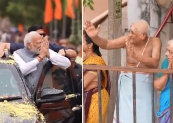 ರೋಡ್ ಶೋ ವೇಳೆ ಇಳಿವಯಸ್ಸಿನ ಹಿರಿಯರು ಆಶೀರ್ವದಿಸಿದ ಕ್ಣಣ.. ಬಾವುಕರಾದ ಮೋದಿ..