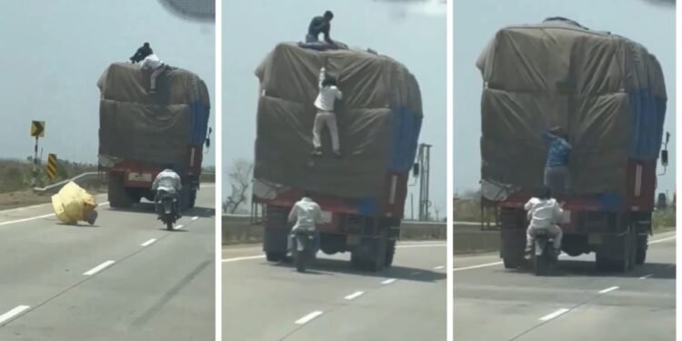 ಚಲಿಸುತ್ತಿದ್ದ ಲಾರಿಯನ್ನೇರಿ ಕಳ್ಳತನ; ಬೆಚ್ಚಿ ಬೀಳಿಸುವಂತಿದೆ ಖದೀಮರ ಕಸರತ್ತು