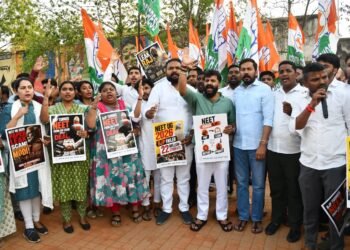 NEET ಪ್ರಶ್ನೆಪತ್ರಿಕೆ ಸೋರಿಕೆ ಖಂಡಿಸಿ ಯುವ ಕಾಂಗ್ರೆಸ್ ಪ್ರತಿಭಟನೆ